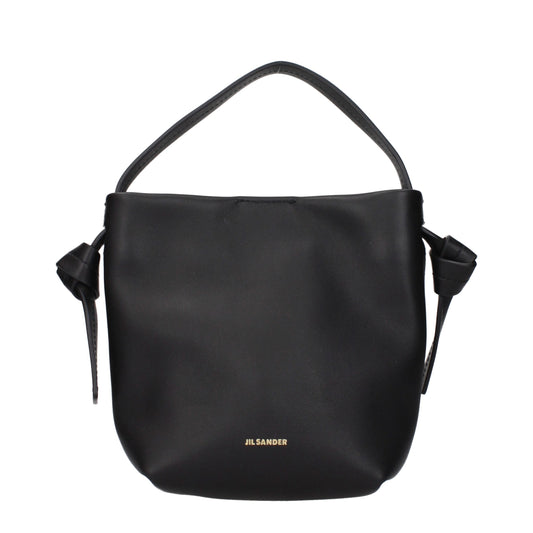 Handbag by Jil Sander for women in leather black features an refined silhouette, showcasing a secure , ample , and versatile adjustable-strap for a sophisticated refined aesthetic.
