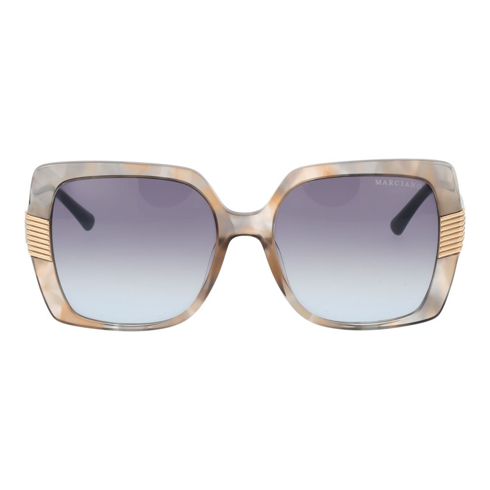 Sunglasses by Marciano by Guess for women in plastic and brown presents a sumptuous silhouette, featuring brown coloured frame and full-rim square frame design with gradient category-2-medium-tint lens for a sumptuous look.