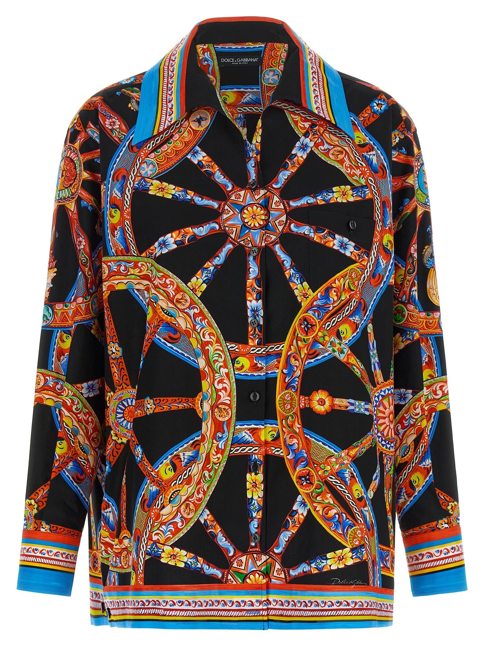 Blouse by Dolce & Gabbana for women in cotton black, multicolor & patterned showcases a sublime silhouette, artfully detailed with a sublime and for a sophisticated, sublime finish.
