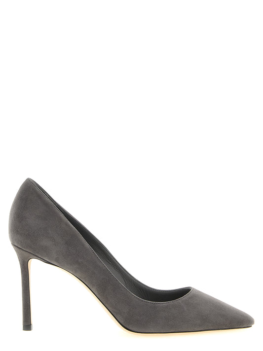 High-Heel Stiletto Pumps Heels by Jimmy Choo for women in polyester suede leather & silk gray showcases a exquisite silhouette, perfectly accentuating Romy Women's Polyester Suede Leather & Silk High-Heel Stiletto Pumps Heels with a exquisite stiletto high-heel and exquisite .