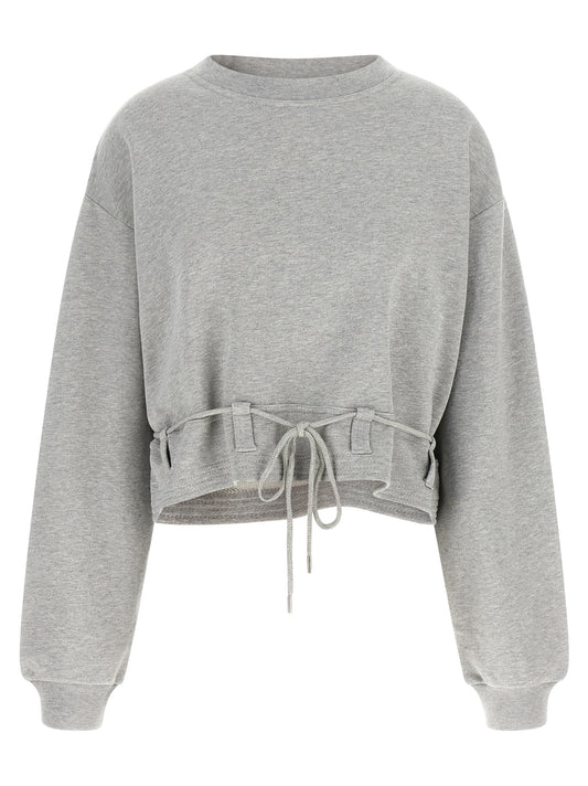 Dries Van Noten Women's Crop Top Athletic Cropped Crew Neck Cotton Activewear Sweatshirt - Gray