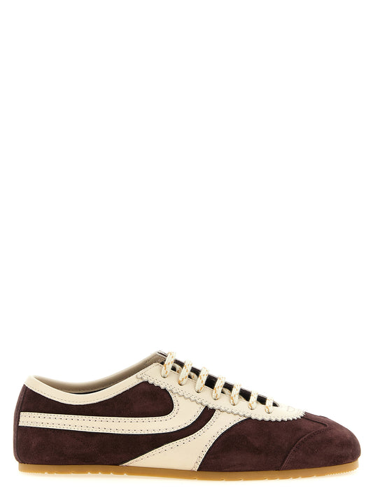 Sneakers by Dries Van Noten for women in suede calfskin leather cream, multicolor & natural features a chic design, perfectly showcasing the chic low-top style of this Women's Low Top Suede Calfskin Leather Sneakers.