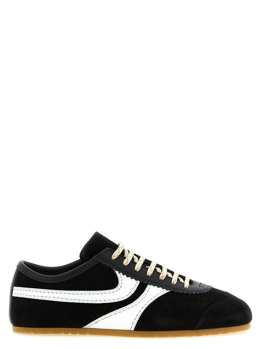 Athletic Sneakers by Dries Van Noten for women in suede calfskin leather bicolour, black, natural & white showcases an impeccable silhouette, defined by an impeccable athletic style design that perfectly captures the essence of the Women's Athletic Suede Calfskin Leather Sneakers.
