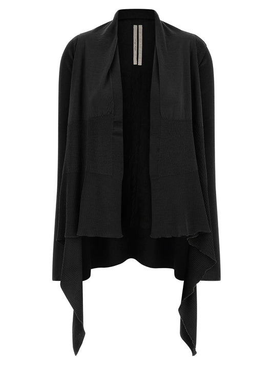Cardigan by Rick Owens for women in cotton black presents a textural silhouette, artfully finished with a textural wrap neckline and for a sophisticated, textural look.