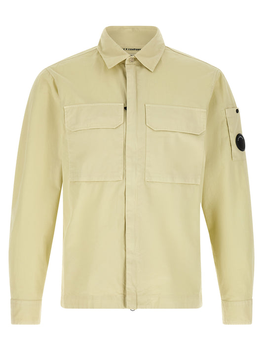 Overshirt by C.P. Company for men in cotton beige & sand features an architectural silhouette with a refined and elegant for a architectural look.