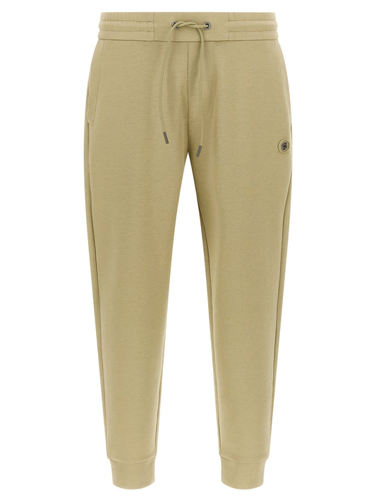 Joggers by Hugo Boss for men in cotton polyester beige & monogram features an sartorial and long with a cut for a sartorial finish.