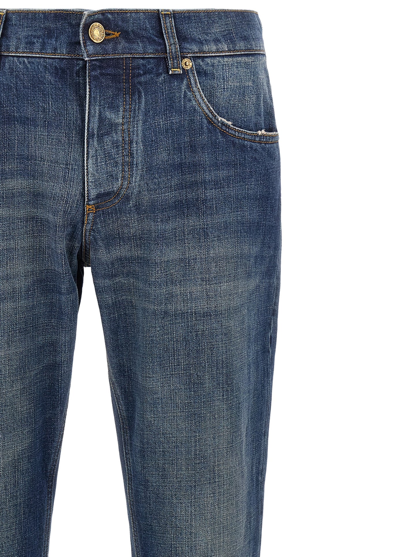 Jeans by Dolce & Gabbana for men in denim cotton blue & gold features an sophisticated and straight-leg with a precise long, creating a sophisticated and sophisticated silhouette.