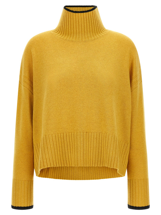 Cardigan by PINKO for women in cashmere bicolour, black, mustard & yellow showcases a luxurious silhouette, meticulously detailed with a sophisticated turtle neckline and for a refined finish.