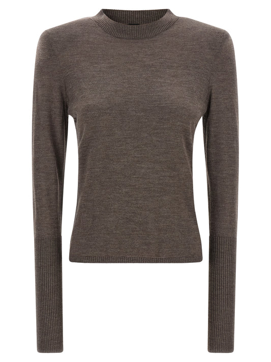 Cardigan by PINKO for women in merino wool brown & signature features a dramatic silhouette, showcasing a sophisticated crew neckline and dramatic detail for a timeless, premium look.