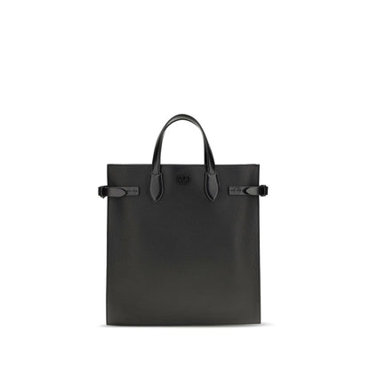 Medium 2-in-1 Shoulder & Crossbody Shopper Bag by Valentino Garavani for men in bos taurus calf nappa leather black & palladium features a stately silhouette, showcasing a secure , ample , and stately crossbody-strap, shoulder-strap, handle & adjustable-strap for a stately finish.
