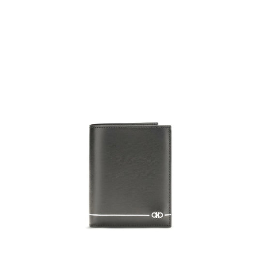 Cardholder Wallet by Ferragamo for men in bos taurus calfskin leather black & silver showcases a refined silhouette, artfully capturing the essence of the refined Gancini Bos Taurus Calfskin Leather Cardholder Wallet design with functional card-organization bifold.