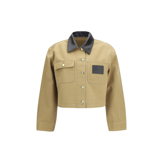 Overcoat by Balenciaga for women in leather & cotton beige & gold features an satoral silhouette, showcasing a sophisticated and satoral pockets for a premium, timeless look.
