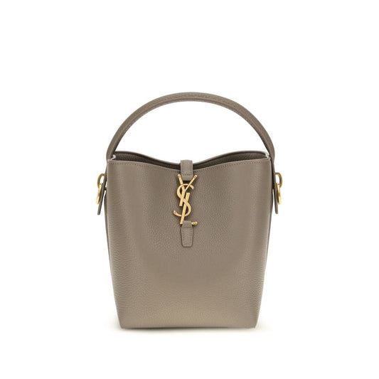 Mini Shoulder Bucket Handbag by Saint Laurent for women in bos taurus calf grained & suede leather beige & signature features a resort-ready silhouette with a secure hook, ample , and versatile shoulder-strap, handle & adjustable-strap for a resort-ready finish.