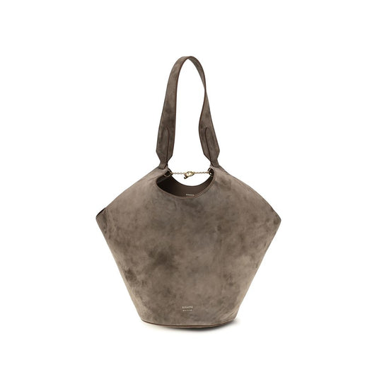 Khaite Lotus Bos Taurus Calf Suede Leather Small Shoulder Bag - Beige Monogram