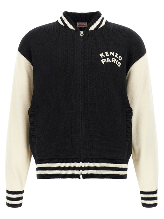 Cardigan by Kenzo for men in cotton bicolour, black, cream, silver, white & striped showcases a captivating silhouette, artfully detailed with a captivating and for a truly sophisticated captivating look.