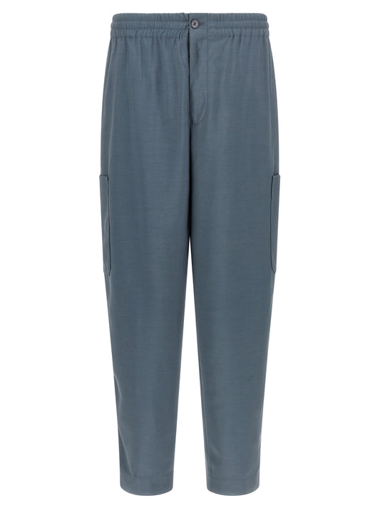 Joggers by Kenzo for men in wool gray, slate-gray & signature features an sartorial and long with a cut for a sartorial finish.