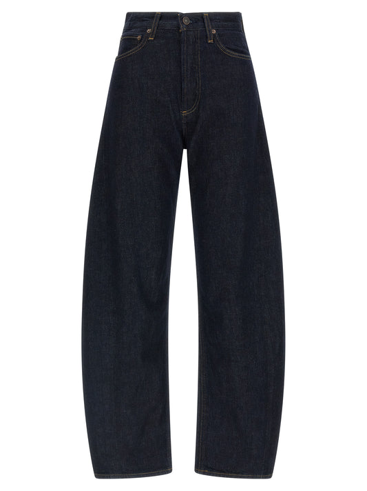 Jeans by Agolde for women in denim cotton dark-blue presents a refined pantology silhouette, artfully defined by a refined pantology wide, long, and a sophisticated high rise.