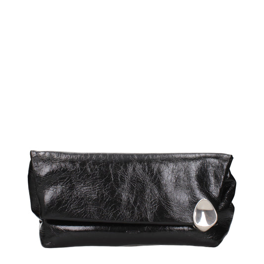 Clutch Handbag by Jil Sander for women in leather black showcases a sculptural silhouette, featuring a secure , ample , and versatile for a sculptural finish.
