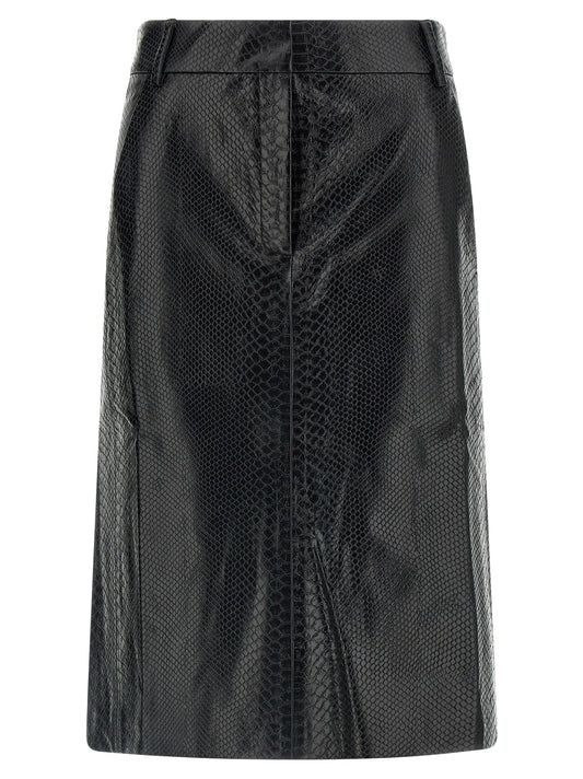 Skirt by The Andamane for women in polyester polyethylene polyurethane leather black features a captivating silhouette, showcasing the captivating Flow Women's Pencil Polyester Polyethylene Polyurethane Leather Skirt design with a sophisticated midi for a captivating look.