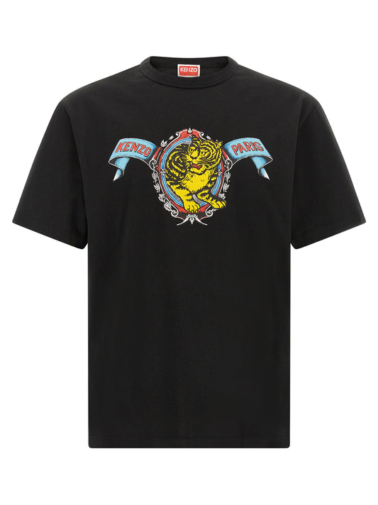 T-Shirt by Kenzo for men in cotton black, blue & yellow showcases a chic silhouette, artfully detailed with a chic crew neckline and for a chic finish.