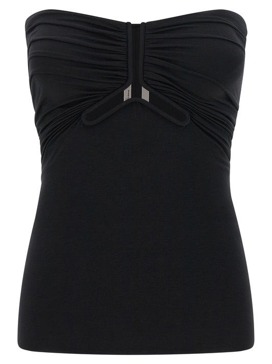 Corset Top by Rick Owens for women in stretch nylon black showcases a sumptuous silhouette, artfully detailed with a sumptuous strapless neckline and strapless; sleeveless for a truly sumptuous finish.