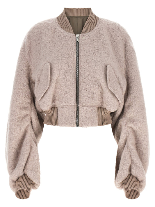 Bomber Jacket by Rick Owens for women in nylon alpaca wool & marabou multicolor & powder-pink features an contemporary silhouette, showcasing a sophisticated and contemporary pockets for a truly refined look.