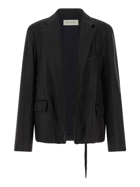 Blazer by Dries Van Noten for women in cupro brown, copper, patterned & pinstripe showcases a polished silhouette, highlighted by a refined and polished for a sophisticated finish.