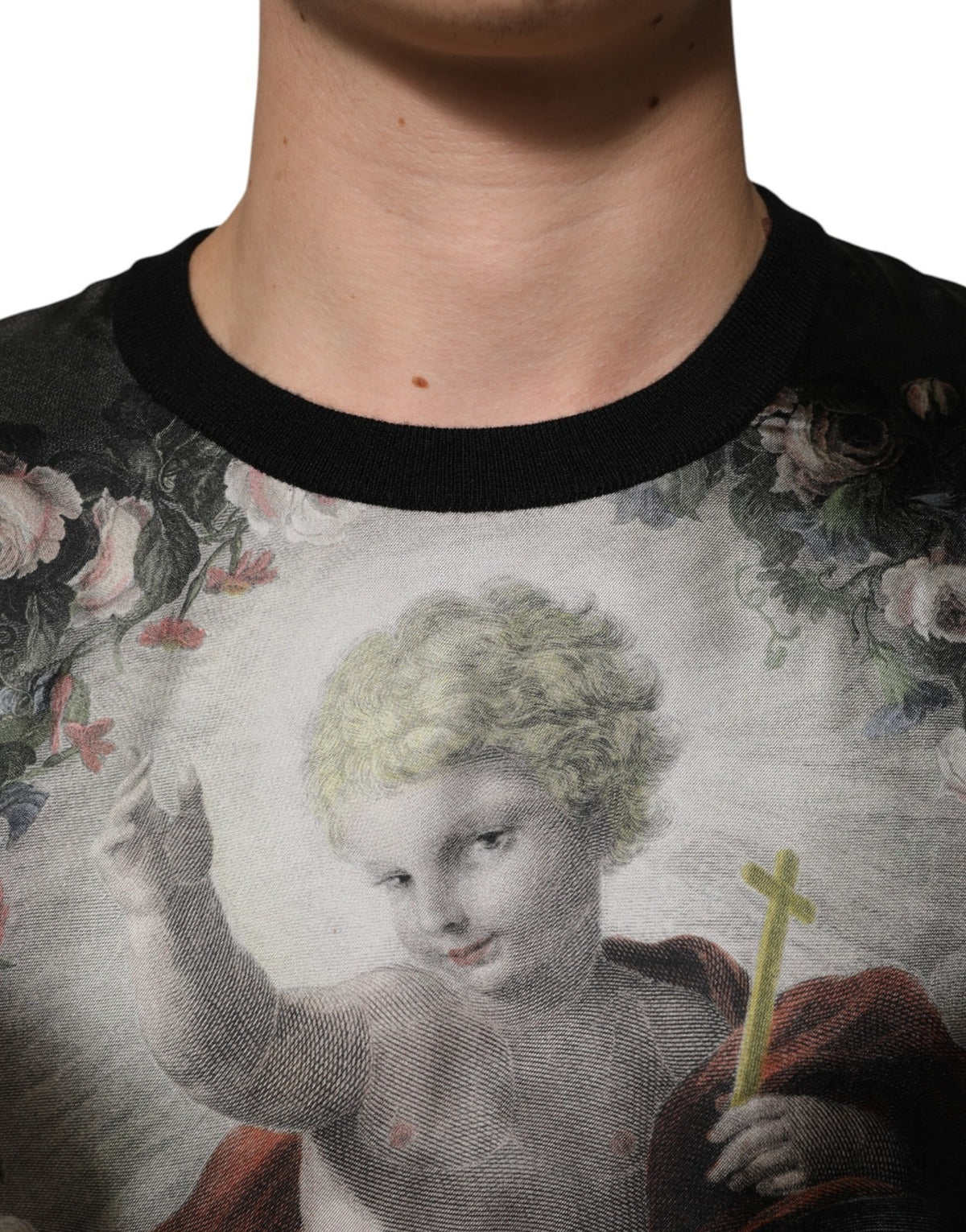 Dolce & Gabbana Men's Crew Neck Cashmere Silk Sweatshirt - Black Signature Print