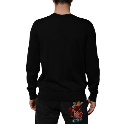Dolce & Gabbana Men's Crew Neck Cashmere Silk Sweatshirt - Black Signature Print