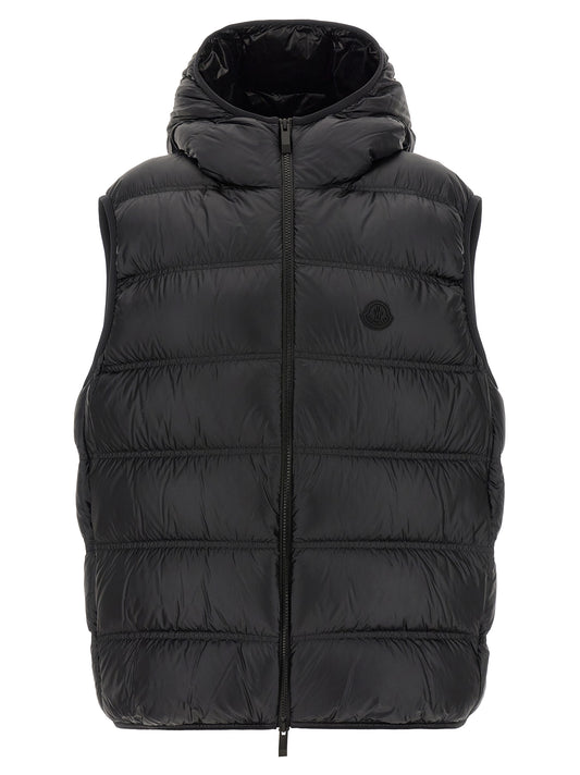 Hooded Vest by Moncler for men in polyamide black features a chic silhouette, expertly detailed with a refined hooded neckline and premium hooded for a truly chic look.
