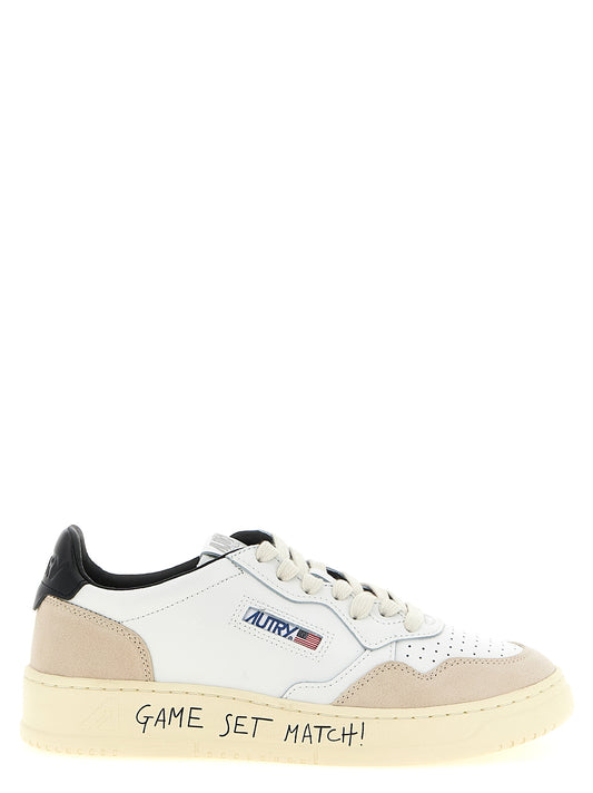 Athletic Sneakers by Autry for men in bos taurus suede cowhide leather beige, black, cream & multicolor showcases a architectural silhouette, artfully capturing the essence of the Men's Athletic Bos Taurus Suede Cowhide Leather Sneakers with its signature architectural athletic style construction.