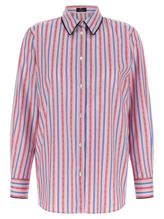 Blouse by Etro for women in velvet cotton blue, multicolor, pink, paisley, jacquard & striped showcases a sleek silhouette, elegantly detailed with a sleek and for a sleek finish.