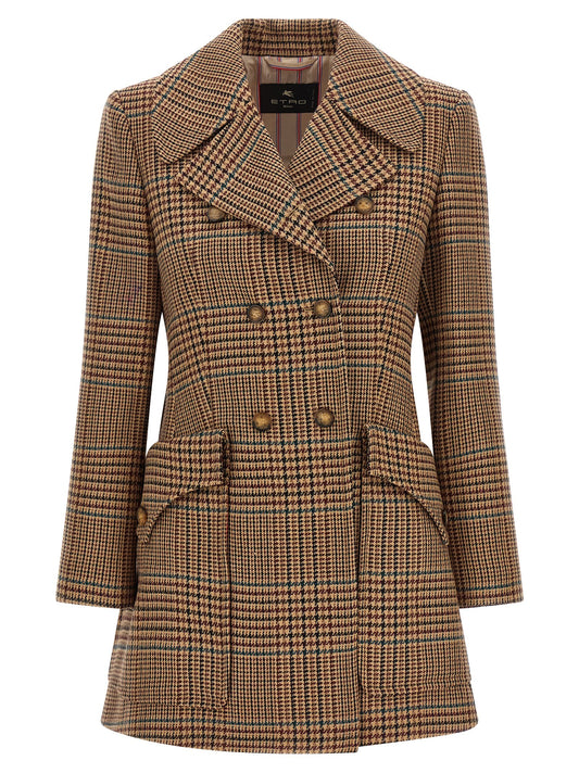 Overcoat by Etro for women in wool brown & horn showcases a enveloping silhouette, detailed with distinctive pockets and a enveloping .