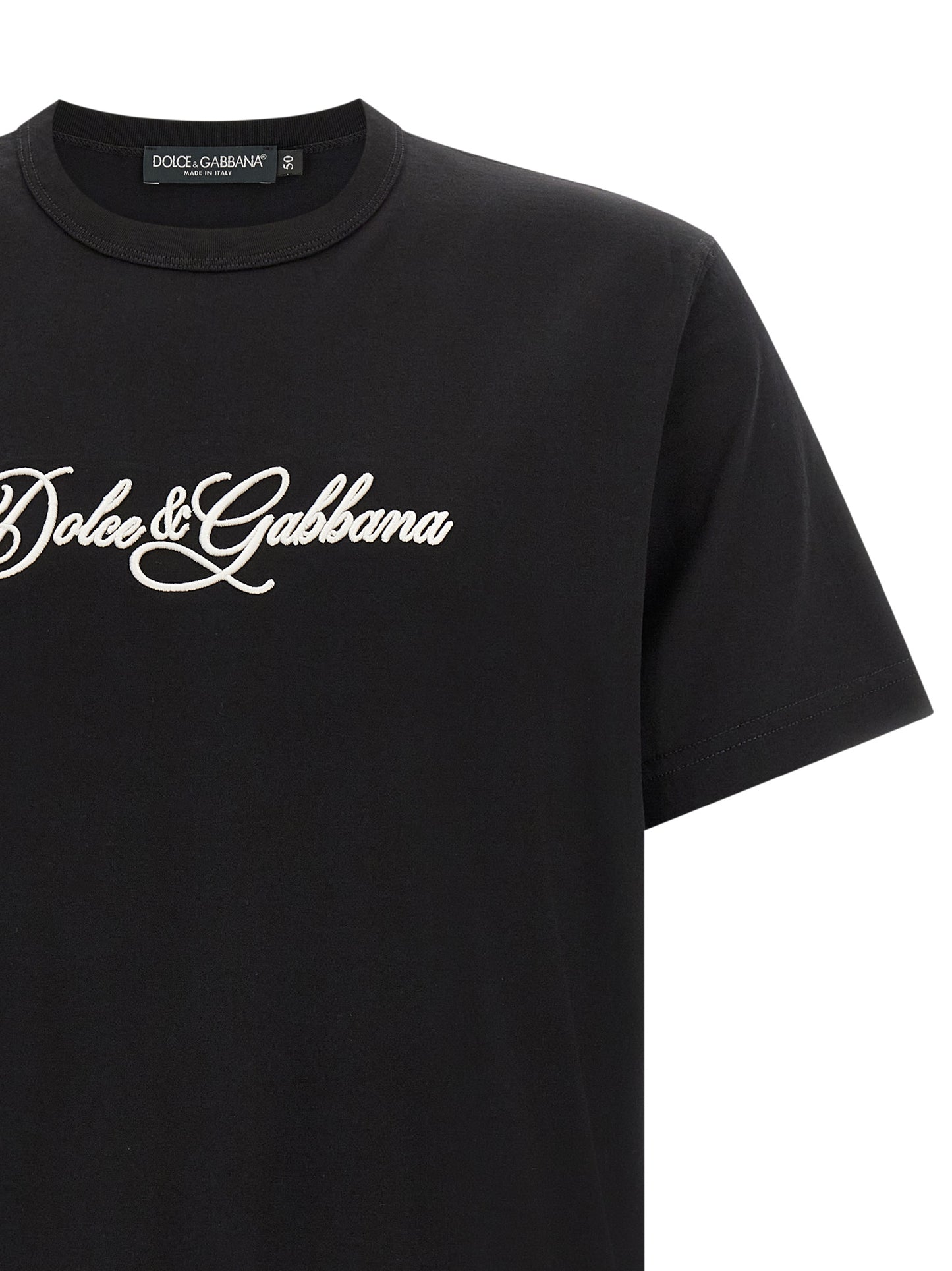 T-Shirt by Dolce & Gabbana for men in cotton black & white showcases a unassuming silhouette, artfully detailed with a refined crew neckline and unassuming for a sophisticated, contemporary look.