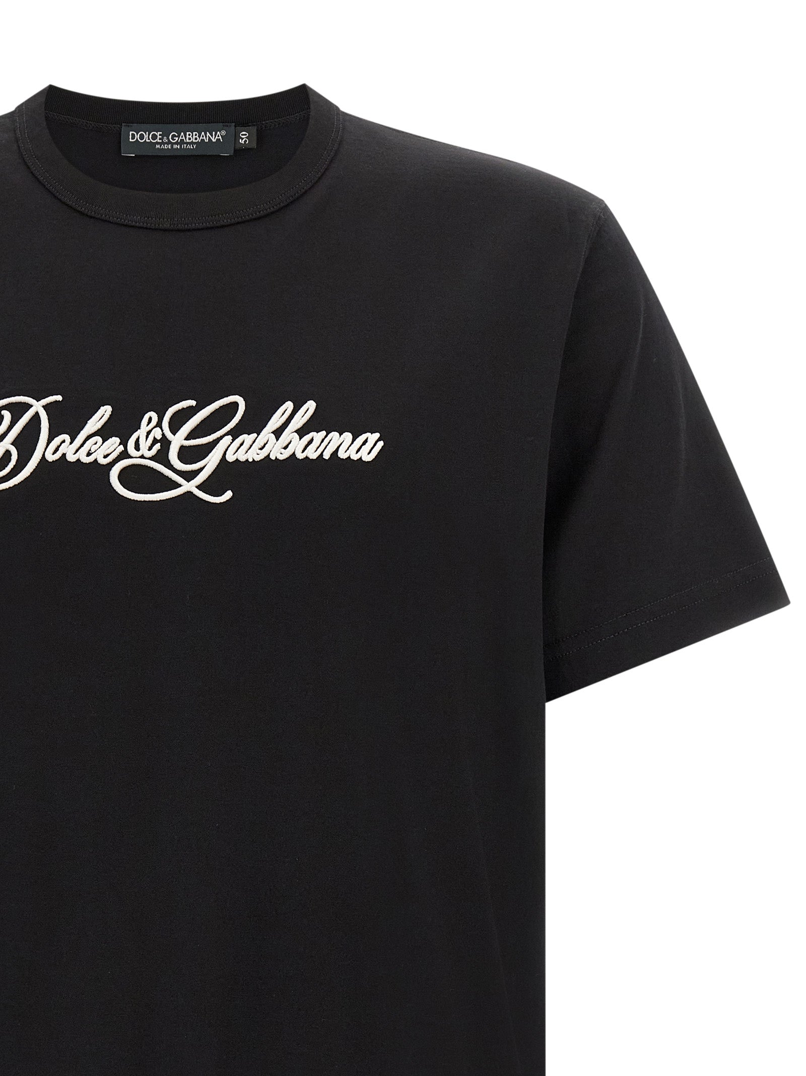 T-Shirt by Dolce & Gabbana for men in cotton black & white showcases a unassuming silhouette, artfully detailed with a refined crew neckline and unassuming for a sophisticated, contemporary look.