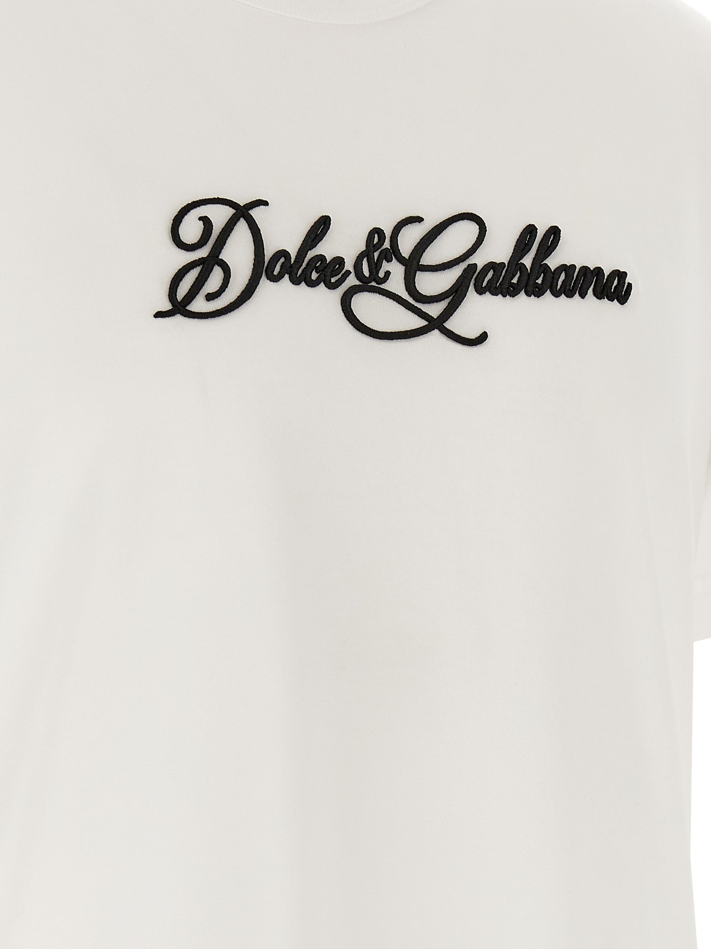 T-Shirt by Dolce & Gabbana for men in cotton white showcases a dramatic silhouette, elegantly detailed with a dramatic and for a truly dramatic finish.
