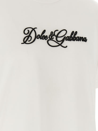 T-Shirt by Dolce & Gabbana for men in cotton white showcases a dramatic silhouette, elegantly detailed with a dramatic and for a truly dramatic finish.