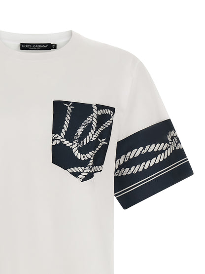 T-Shirt by Dolce & Gabbana for men in cotton & silk blue, patterned & print showcases a unassuming silhouette, artfully detailed with a refined and unassuming for a sophisticated, contemporary look.