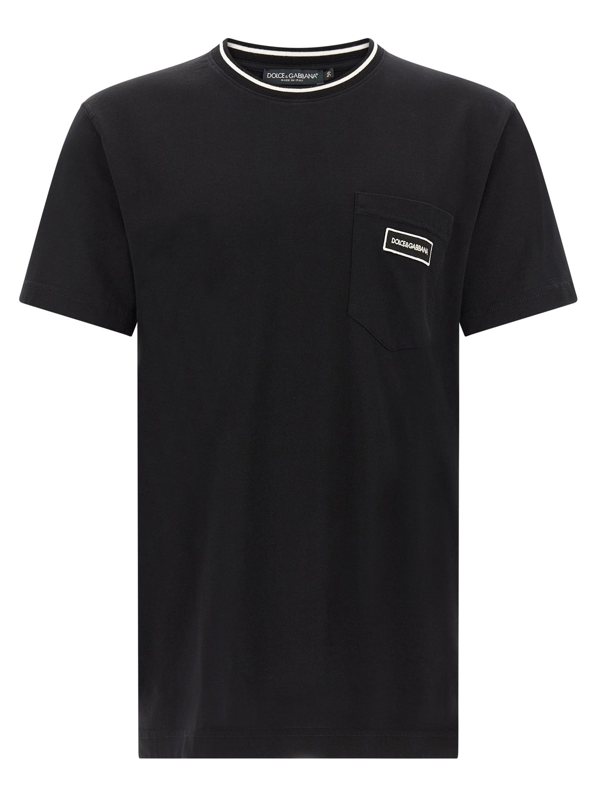 T-Shirt by Dolce & Gabbana for men in cotton black & striped showcases a chic silhouette, artfully detailed with a chic crew neckline and short-sleeve for a chic finish.