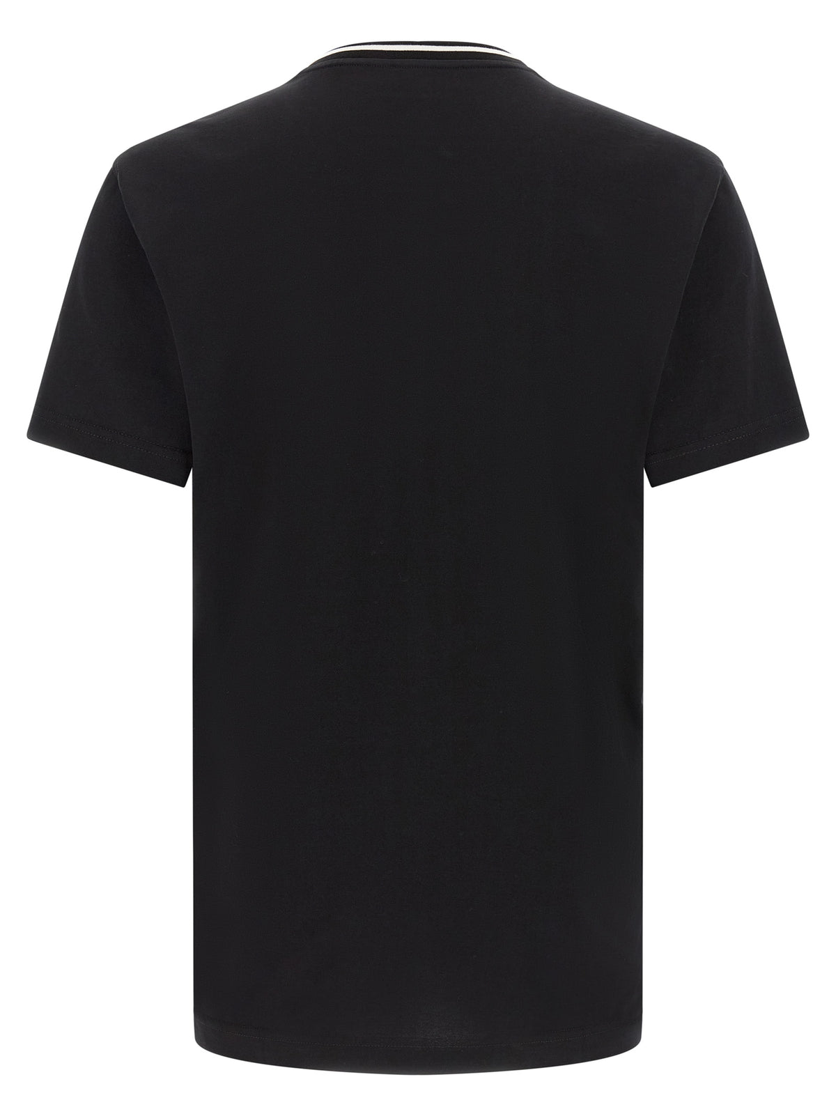T-Shirt by Dolce & Gabbana for men in cotton black & striped showcases a dramatic silhouette, elegantly detailed with a dramatic crew neckline and for a truly dramatic finish.