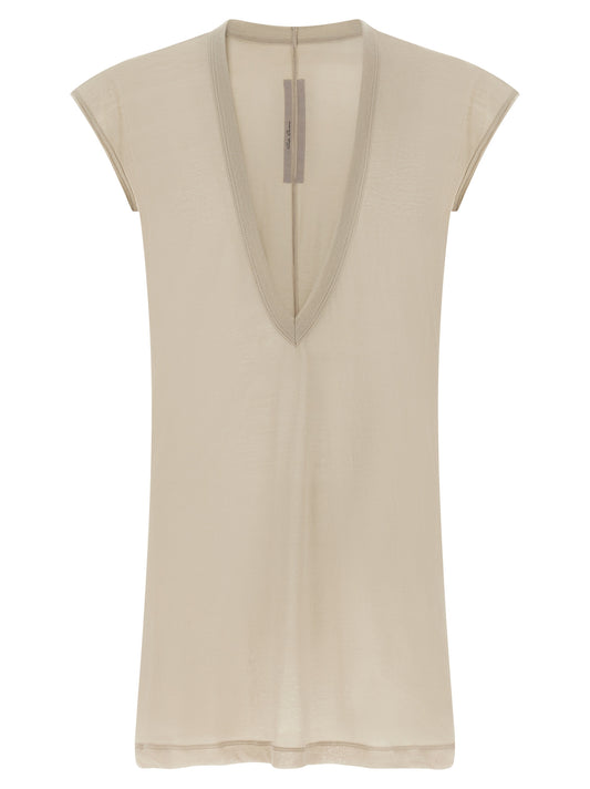 T-Shirt by Rick Owens for men in organic cotton beige, sand & transparent features an on trend silhouette, perfectly showcasing a on trend and v-neck plunging neckline for an elevated aesthetic.