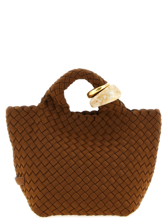 This Small Clutch Handbag by NAGHEDI for women in leather & neoprene and brown presents a sculptural silhouette featuring a secure , ample , and versatile shoulder-strap & handle for a sculptural finish.