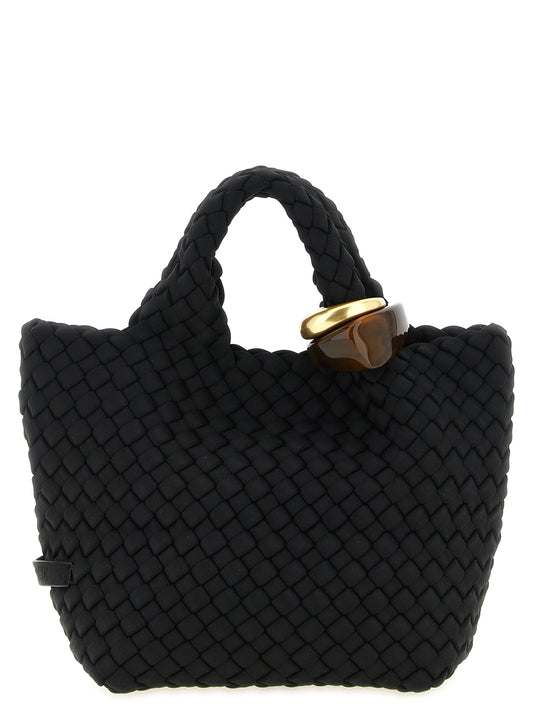 This Small Clutch Handbag by NAGHEDI for women in nylon neoprene & nappa leather and black & gold presents a sculptural silhouette featuring a secure zipper, ample , and versatile shoulder-strap for a sculptural finish.