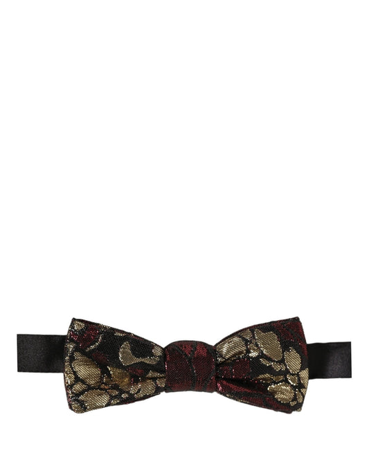 Dolce & Gabbana Polyester Necktie - Black Gold Multicolor Red Patterned Floral Jacquard