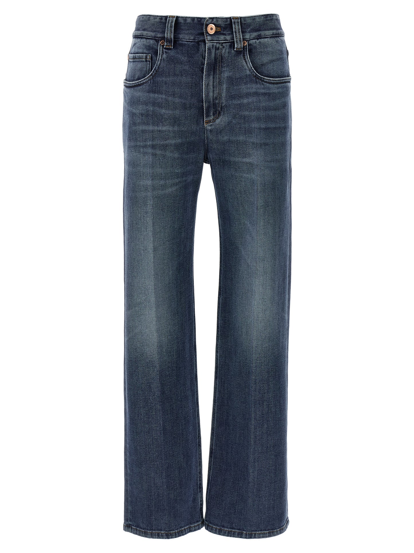 Jeans by Brunello Cucinelli for women in stretch denim cotton blue presents a tailored silhouette, showcasing a tailored straight-leg, relaxed-fit & wide and long cut with a refined for a truly tailored aesthetic.