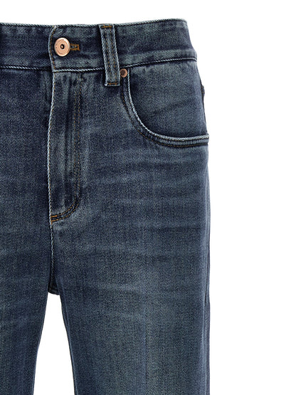 Jeans by Brunello Cucinelli for women in stretch denim cotton blue features an refined tailoring silhouette, showcasing a premium straight-leg, relaxed-fit & wide with a and long cut for a refined tailoring look.