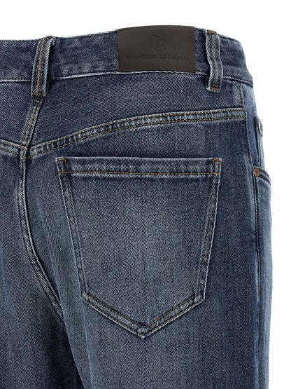 Jeans by Brunello Cucinelli for women in stretch denim cotton blue features an sophisticated and straight-leg, relaxed-fit & wide with a precise long, creating a sophisticated and sophisticated silhouette.