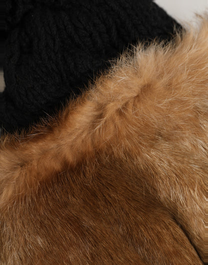 Dolce & Gabbana Rabbit Fur & Virgin Wool Beanie Hat - Black Brown Signature