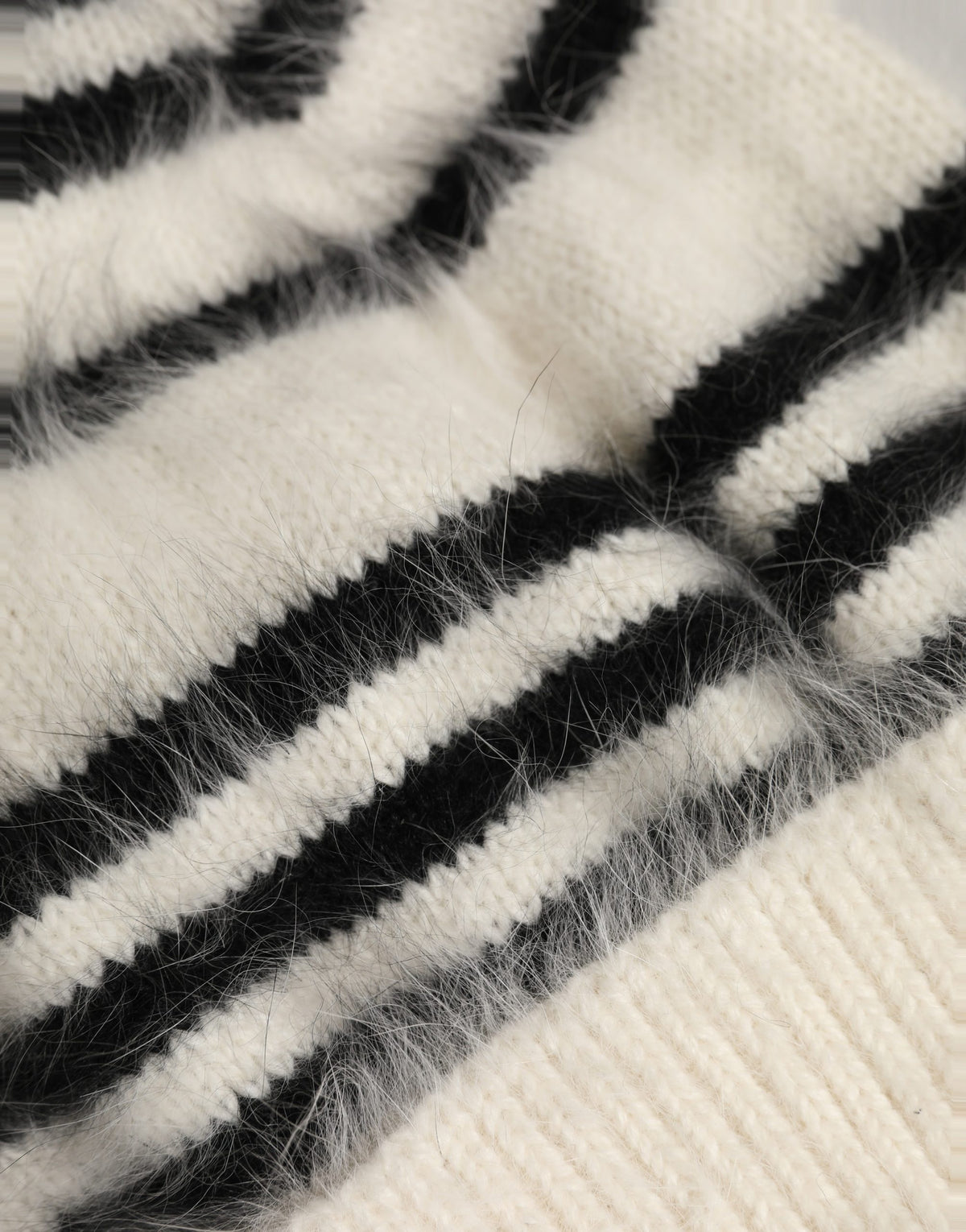 Dolce & Gabbana Angora & Nylon Beanie Hat - Black White Zebra Patterned Signature Striped