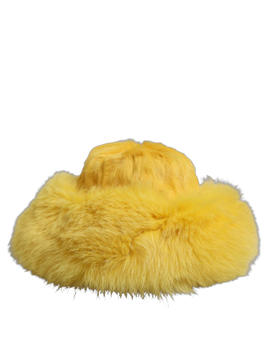 Dolce & Gabbana Goat Leather Faux Fox Fur & Silk Bucket Hat - Yellow Signature